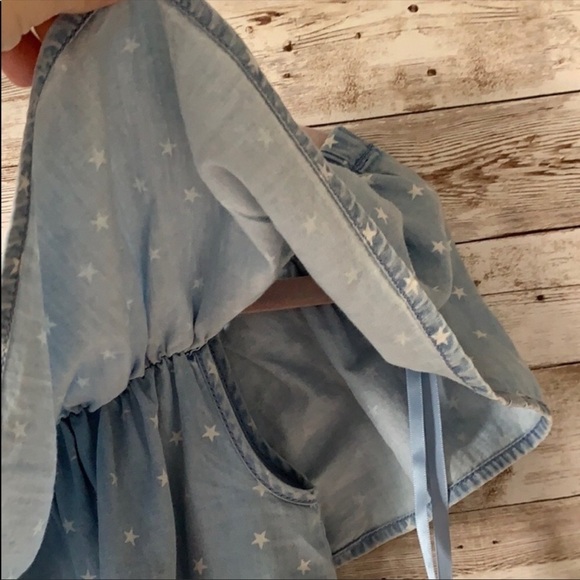 LOVE, Fire Blue Chambray & White Stars Off Shoulder Dress Size M - Picture 2 of 6